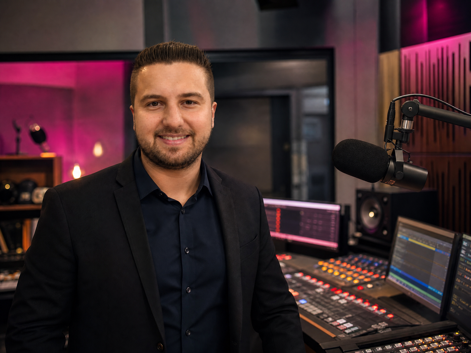 Gabriel Koligowski em estúdio de áudio